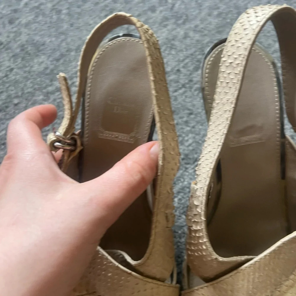 Dior Light Grey Python Embossed Leather Slingback… - image 3